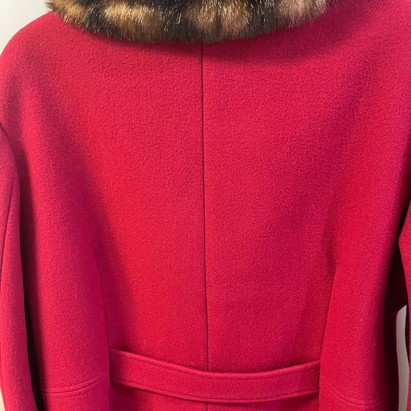 Vintage MDP - Red Wool Coat Faux Fur Zip Collared Lined Waist Length - Sz Large - Picture 7 of 13